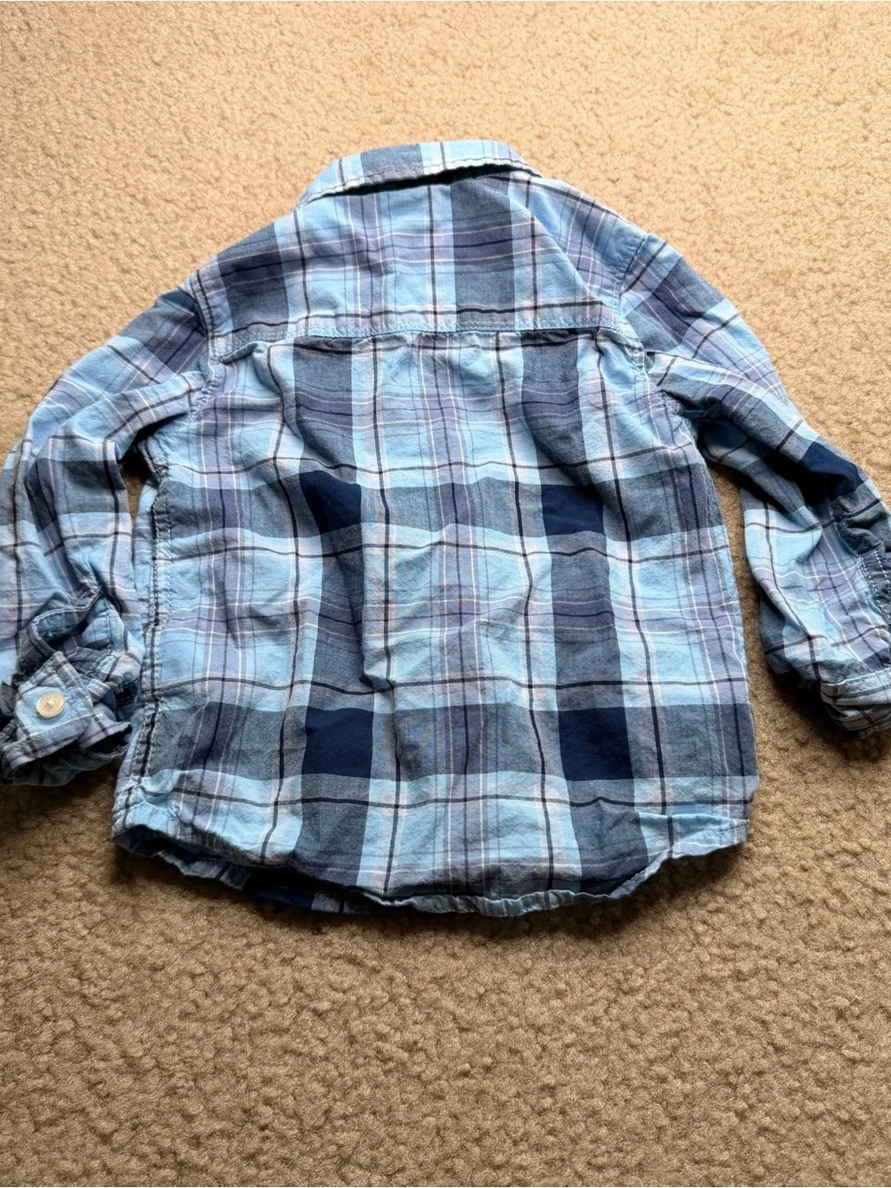 OshKosh B'gosh Light and Navy Blue Plaid Button-Down Shirt 2T